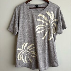 J.Crew XL Gray Monstera Leaf Applique T-Shirt Tropical Graphic Tee